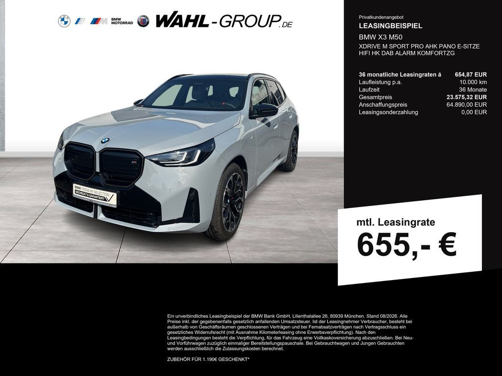 BMW X3 M50 XDRIVE M SPORT PRO AHK PANO E-SITZE HIFI Leasing