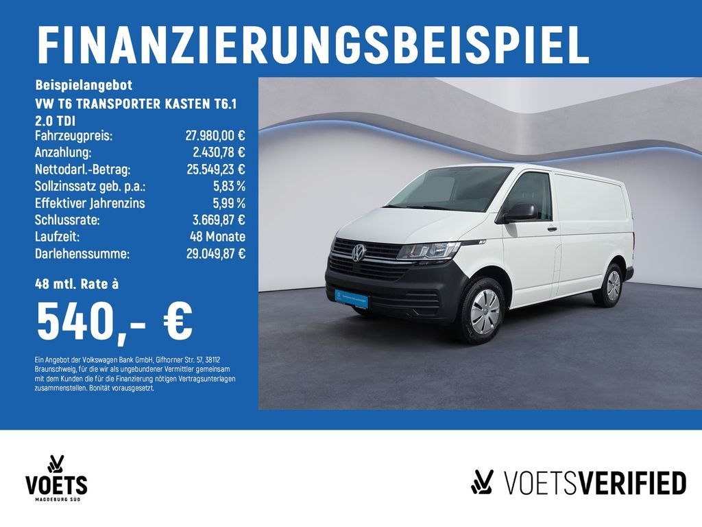 Volkswagen T6 TRANSPORTER KASTEN T6.1 2.0 TDI KLIMA+PDC+DAB Leasing