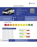 Ein Akku-Zertifikat für Elektroauto. Bildquelle: aviloo.com