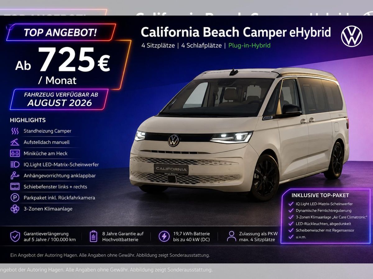 Volkswagen California Beach Camper Plug-In 4Motion eHybrid Leasing