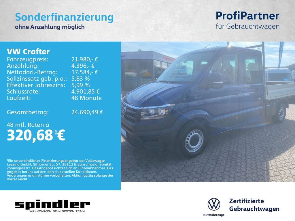 Volkswagen Crafter 35 Pritsche 2.0 TDI DOKA MR / AHK, Klima Leasing