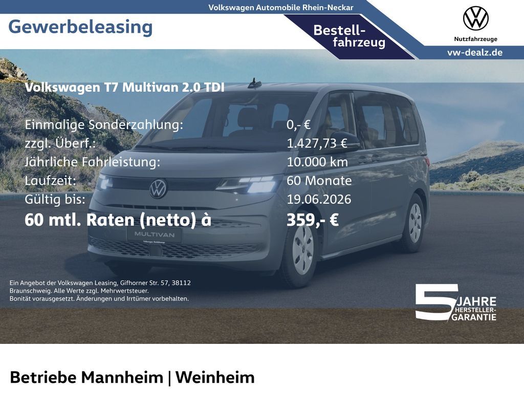 Volkswagen T7 Multivan 2.0 TDI DSG Klima PDC ACC LED DAB Leasing