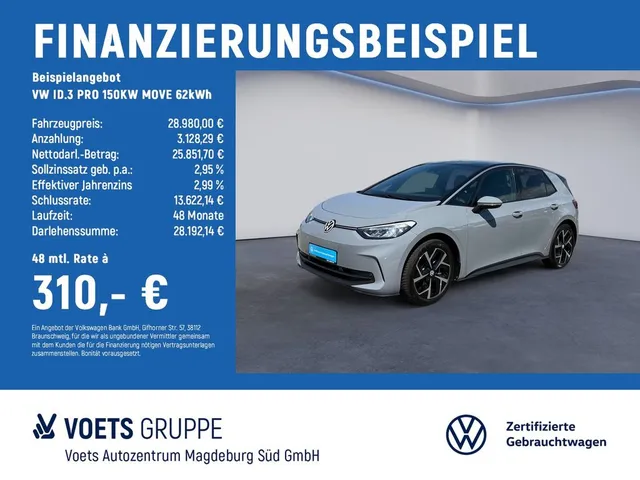 Volkswagen ID.3 PRO 150KW MOVE 62kWh LED+NAVI+KAM+ACC+KESSY