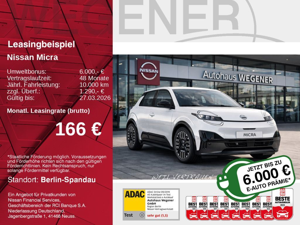 Nissan MICRA ENGAGE 40kWh CarPlay Keyless PDC LED eCall Leasing