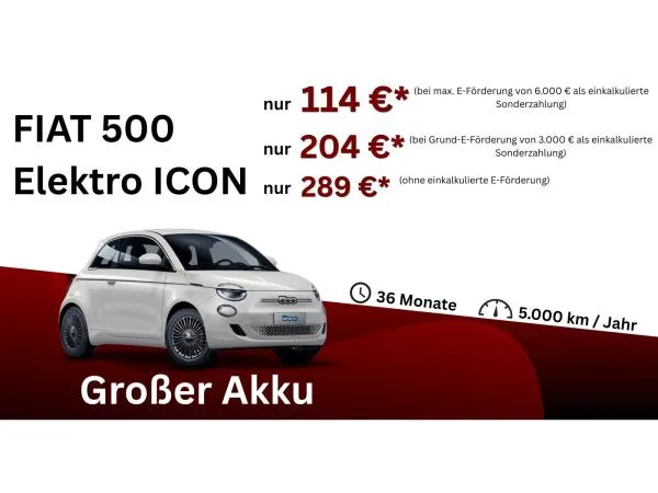 Fiat 500e ICON Großer Akku, inkl. Komfortpaket mit E-Förderung