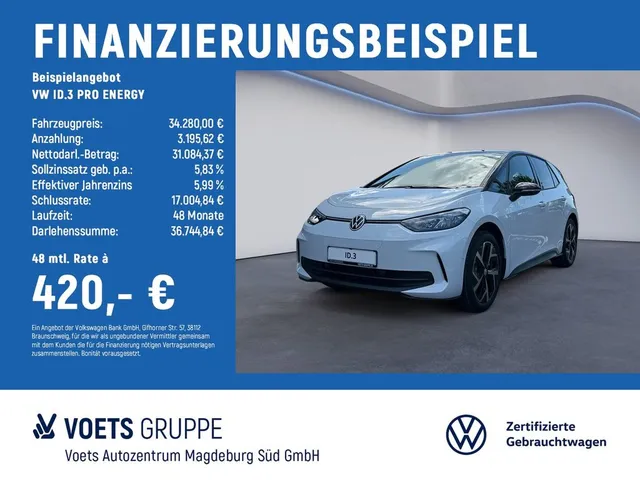Volkswagen ID.3 PRO ENERGY LED+NAVI+KAM+ACC+KESSY+E-SITZE