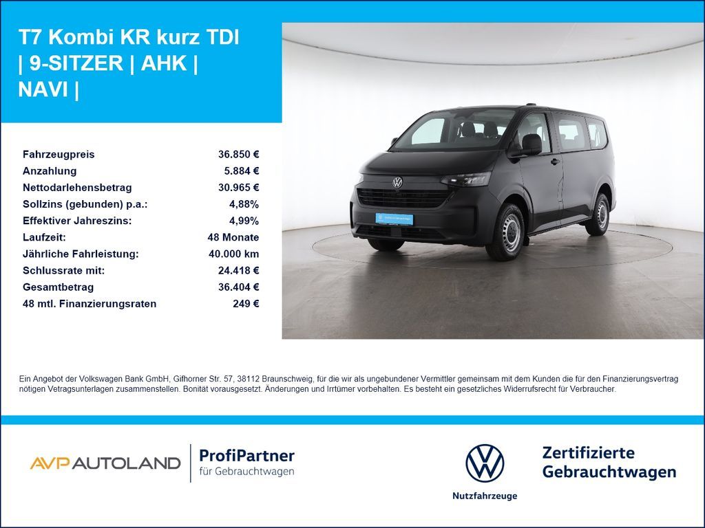 Volkswagen T7 Kombi KR kurz TDI | 9-SITZER | AHK | NAVI | Leasing