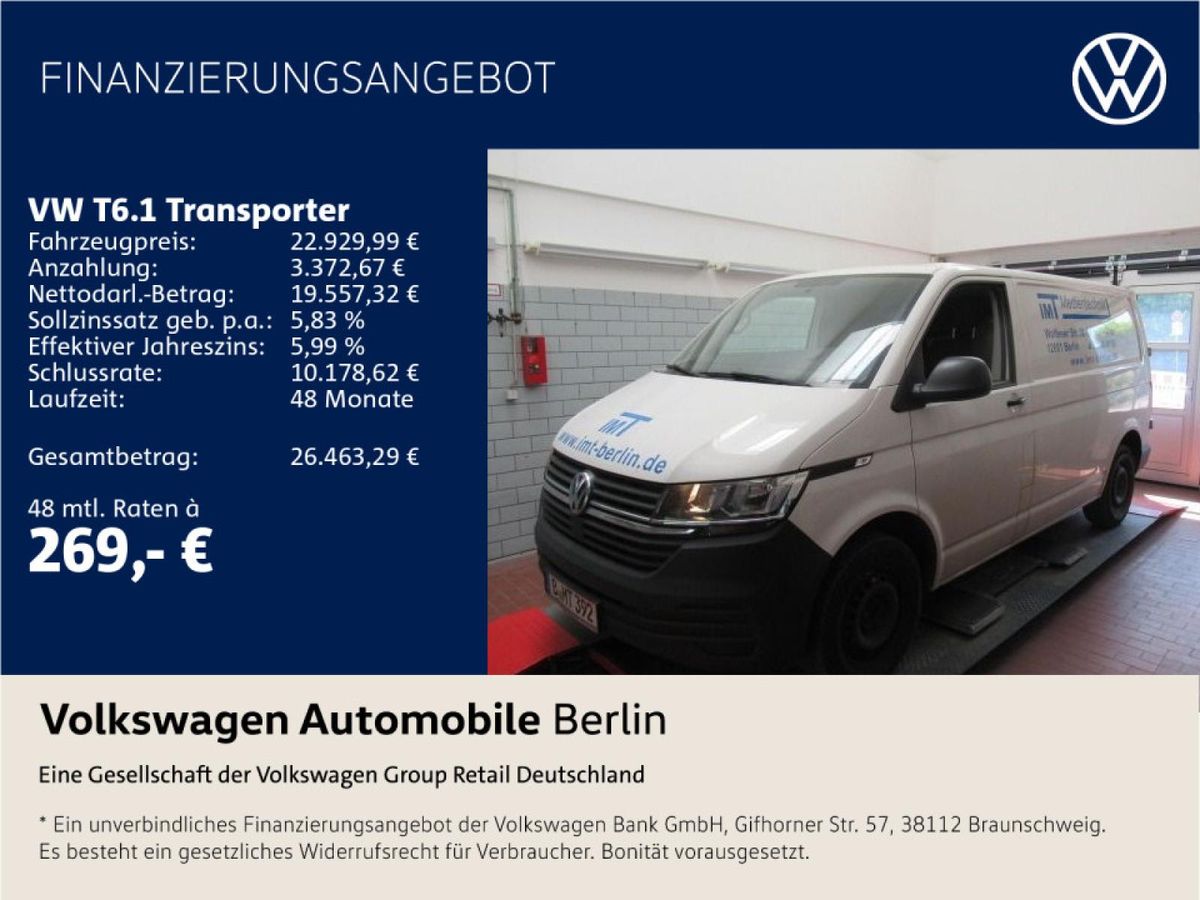 Volkswagen T6.1 Kasten 2.0 TDI EcoProfi L1H1 Radio Klima Leasing