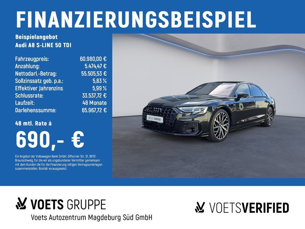 Audi A8 S-LINE 50 TDI  MATRIX+AHK+ALLRADL+PANO+STANDH Leasing