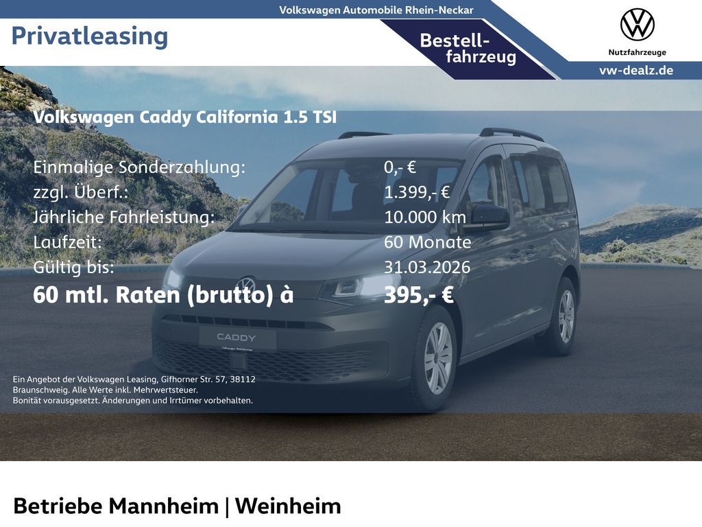 Volkswagen Caddy California 1.5 TSI Bettfunktion DAB Leasing