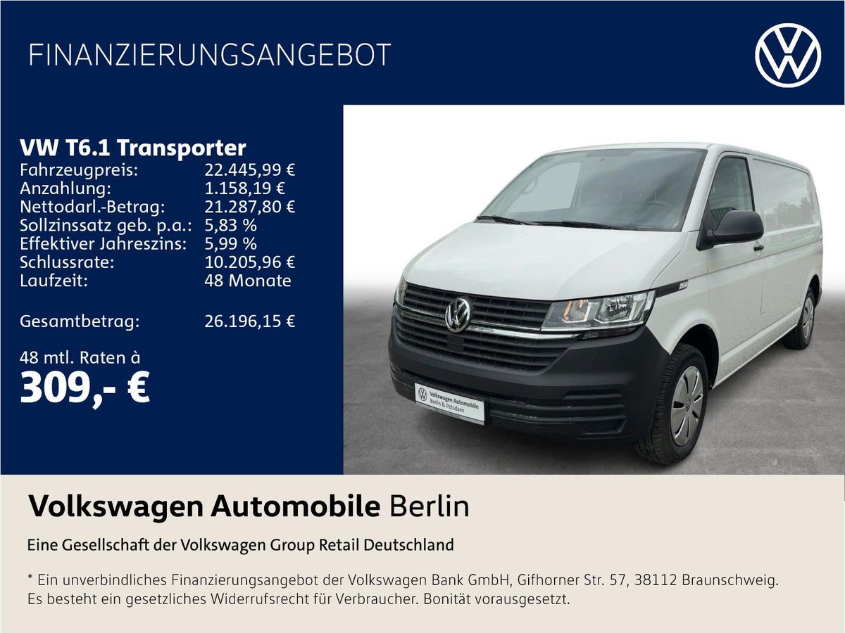 Volkswagen T6.1 Transporter Kasten 2.0 TDI Klima Radio PDC Leasing