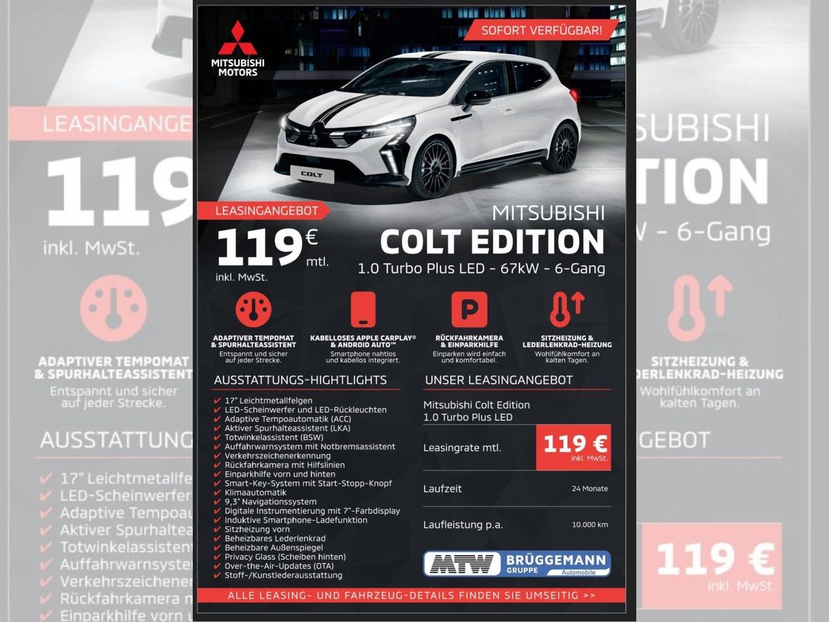 Mitsubishi Colt ➕ PLUS 6MT ❗️MEHRERE FARBEN 🌈 SOFORT VERFÜGBAR ❗️ Leasing
