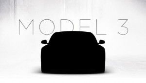 Dies soll die Silhouette des Elektroauto Tesla Model 3 zeigen, allerdings sieht die Form verdächtig ähnlich mit der des Model 3 aus. Bildquelle: Tesla Motors