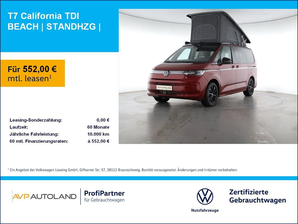 Volkswagen T7 California TDI BEACH | STANDHZG | Leasing