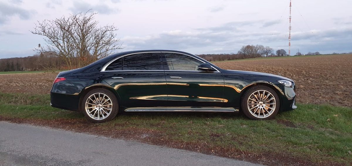 Mercedes Benz S 400 d LANG 4MATIC grün/beige Top-Ausstattung - First Class Fond, Executive Sitz mit Tisch, Chauffeurpaket, 10° Hinterachslenkung, Massagesitze, Burmester uvm. Leasingübernahme
