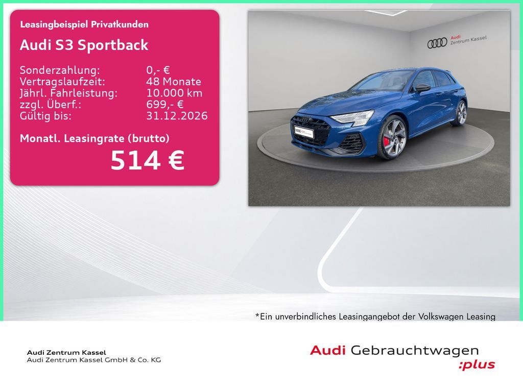 Audi S3 Sportback 2.0 TFSI qu LED SONOS Pano HuD 360° Leasing