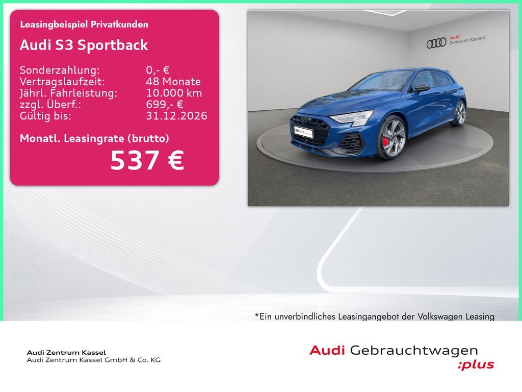 Audi S3 Sportback 2.0 TFSI qu LED SONOS Pano HuD 360° Leasing
