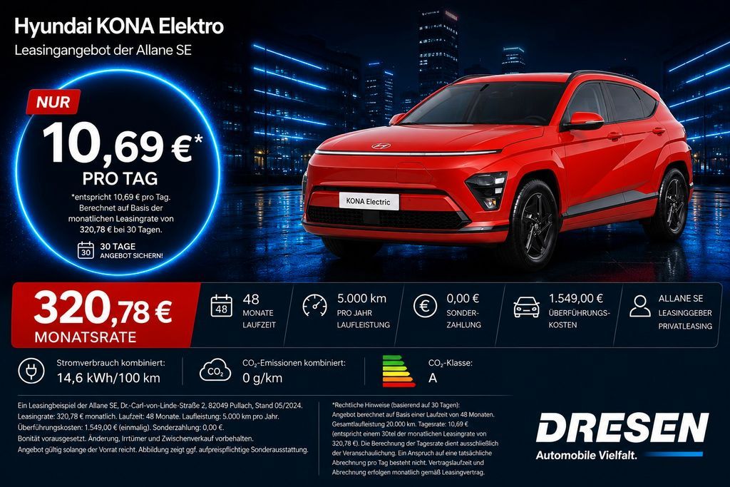 Hyundai KONA Elektro Select I Navi I LED I Rückfahrkamer Leasing