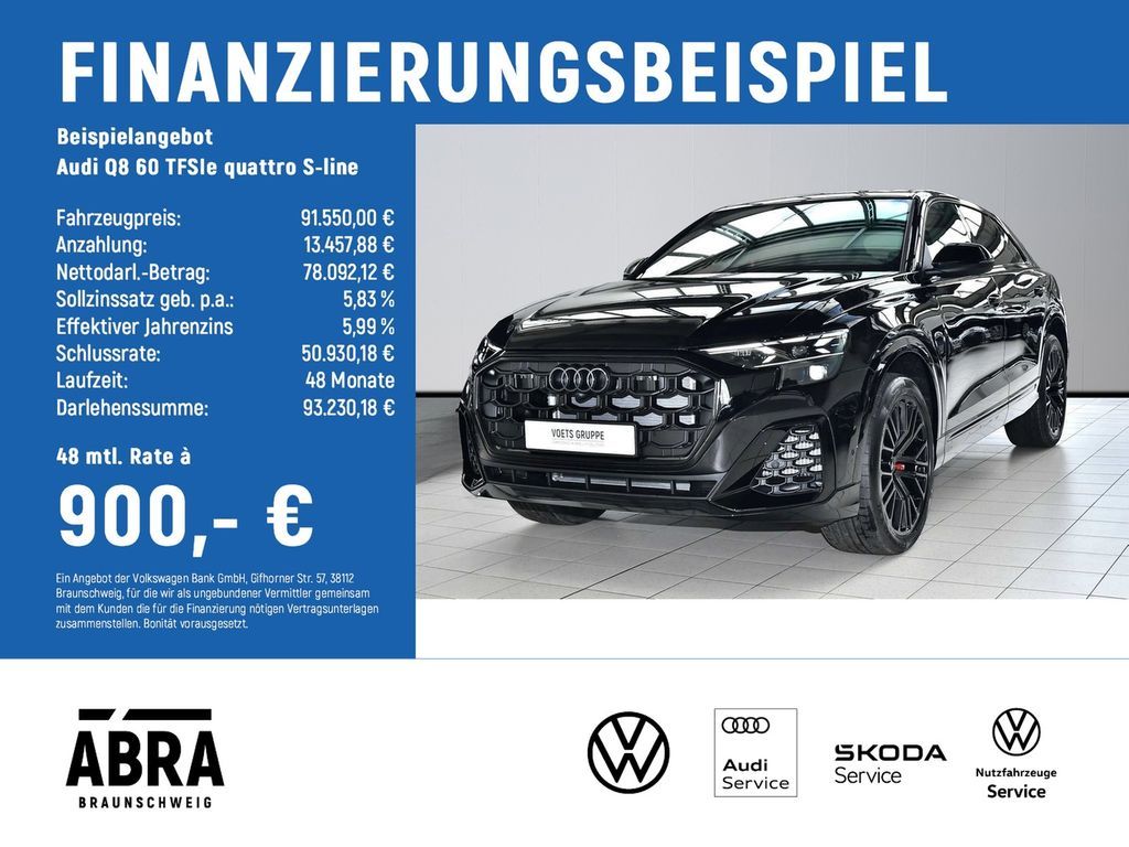 Audi Q8 60 TFSIe quattro S-line PANO+LASER+AHK+B&O+SI Leasing