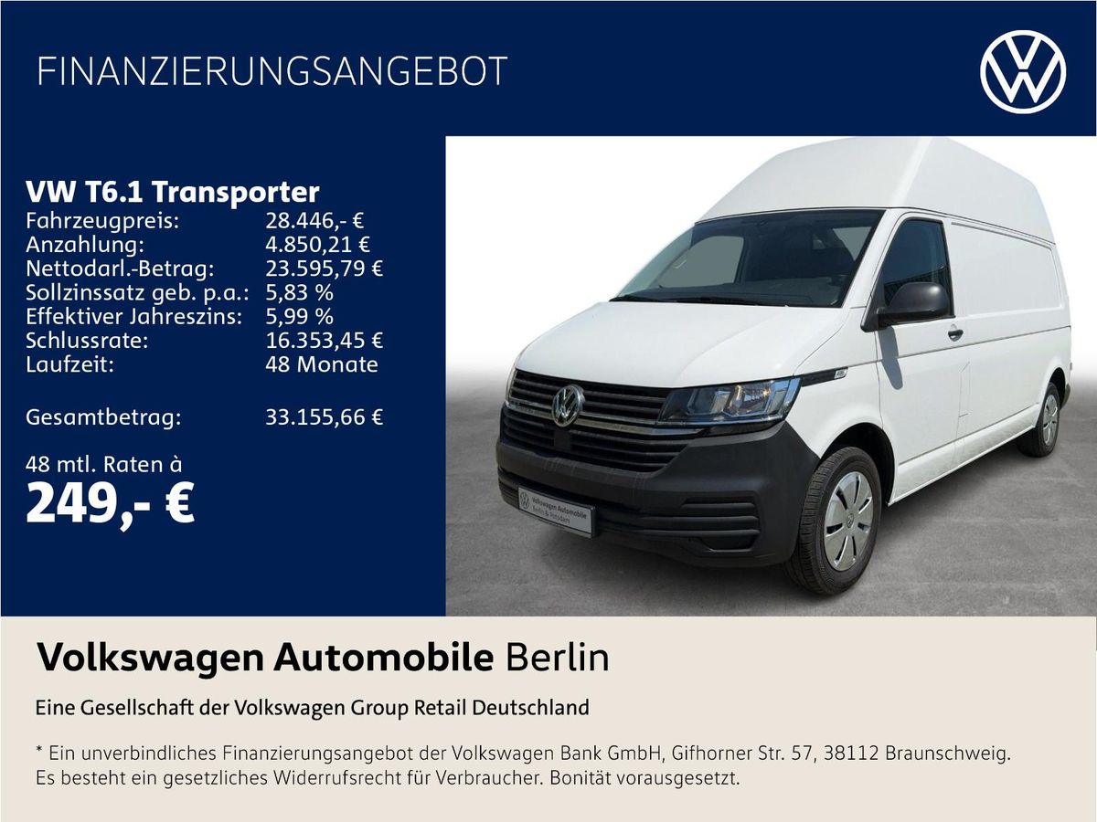 Volkswagen T6.1 Hochdach lang L2H3 2.0 TDI 4MOTION GRA PDC Leasing