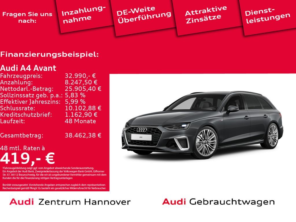 Audi A4 Avant S line 40 TFSI virtual DAB B&O Leasing