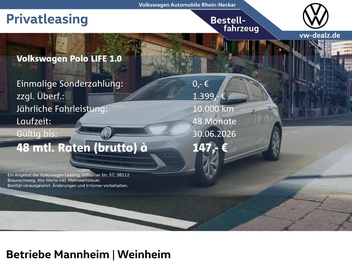 Volkswagen Polo Life 1.0 Klima Leasing