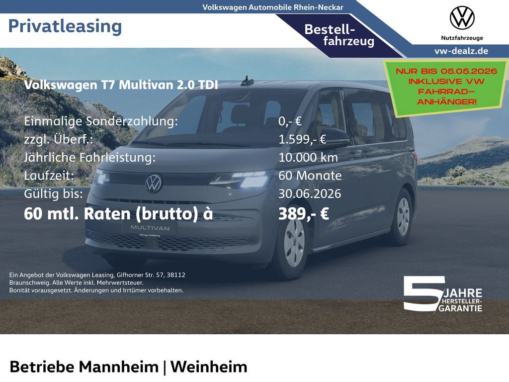 Volkswagen Multivan 2.0 TDI DSG Klima DAB ACC PDC LED Leasing