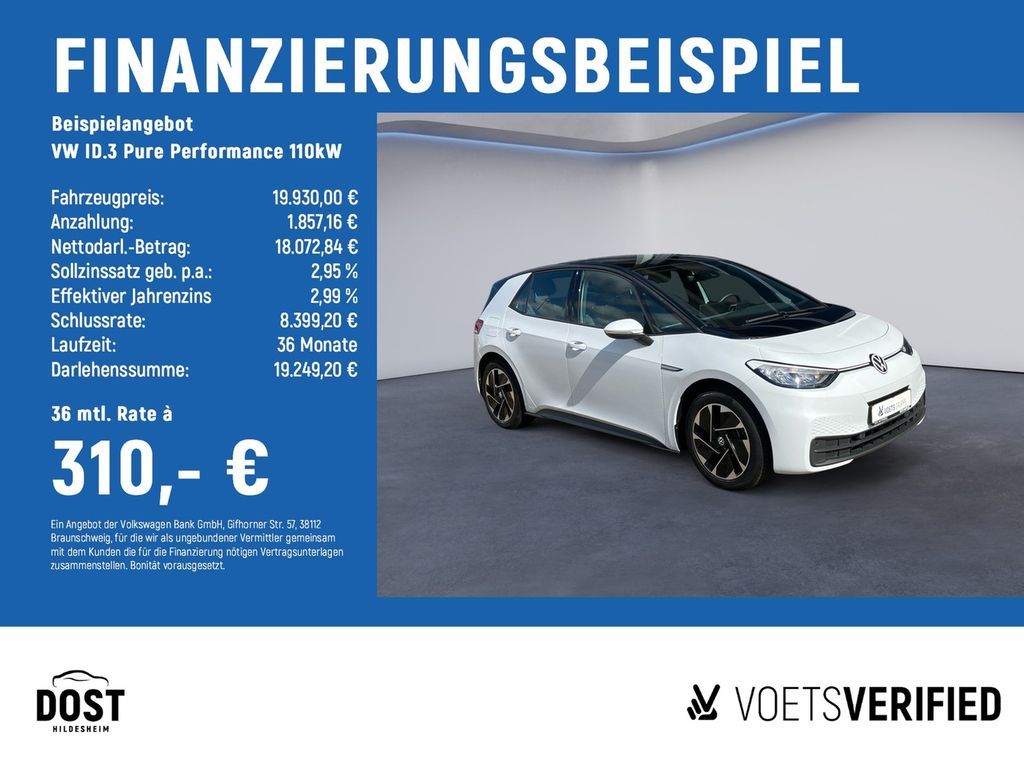 Volkswagen ID.3 Pure Performance 110kW PDC+LED+NAVI Leasing