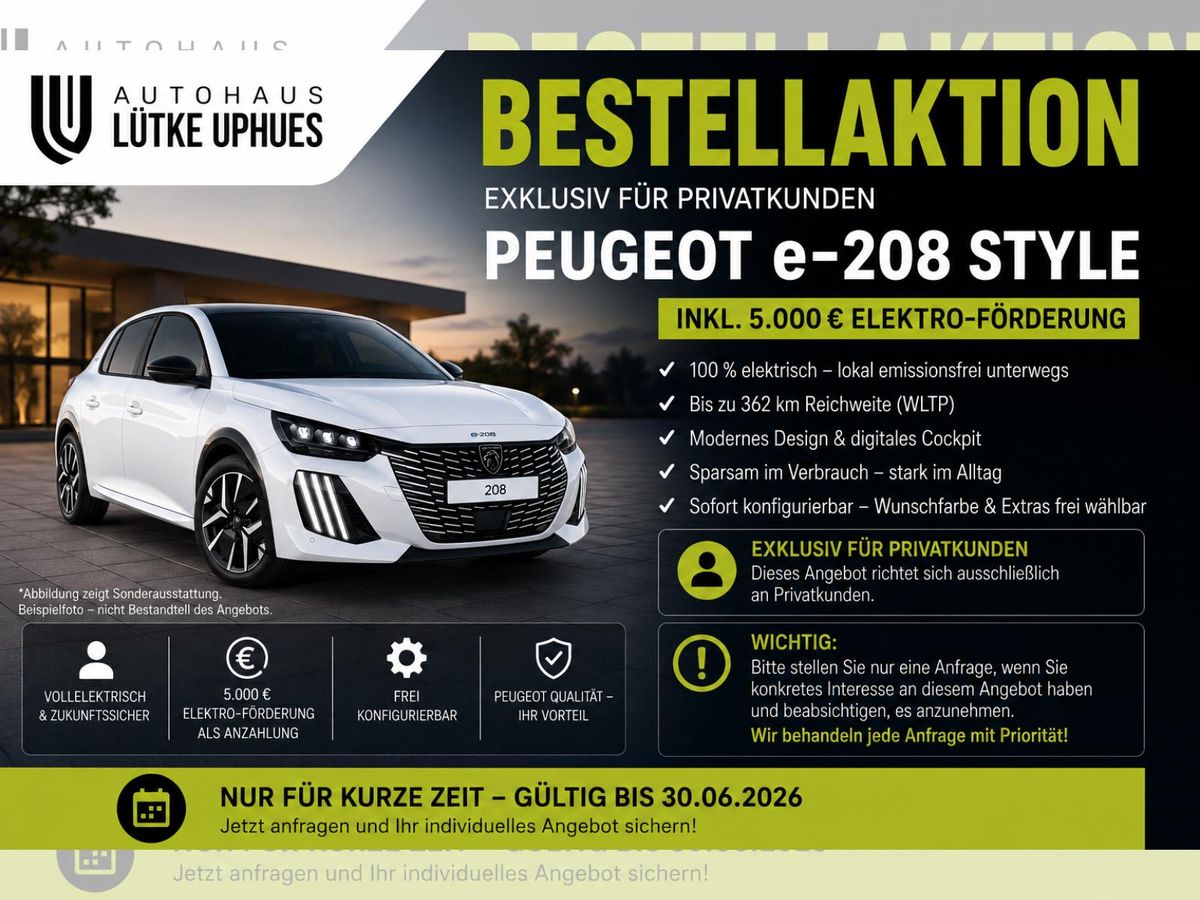Peugeot 208 ELEKTRO STYLE 136 *BESTELLAKTION*BITTE TEXT GENAU LESEN* Leasing