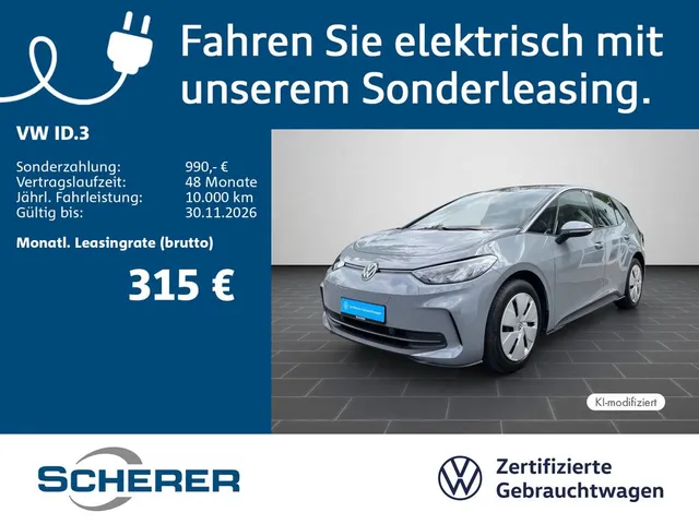 Volkswagen ID.3 PA,SOC 90%, 59 kWh ( brutto), APP,  EPH V+H