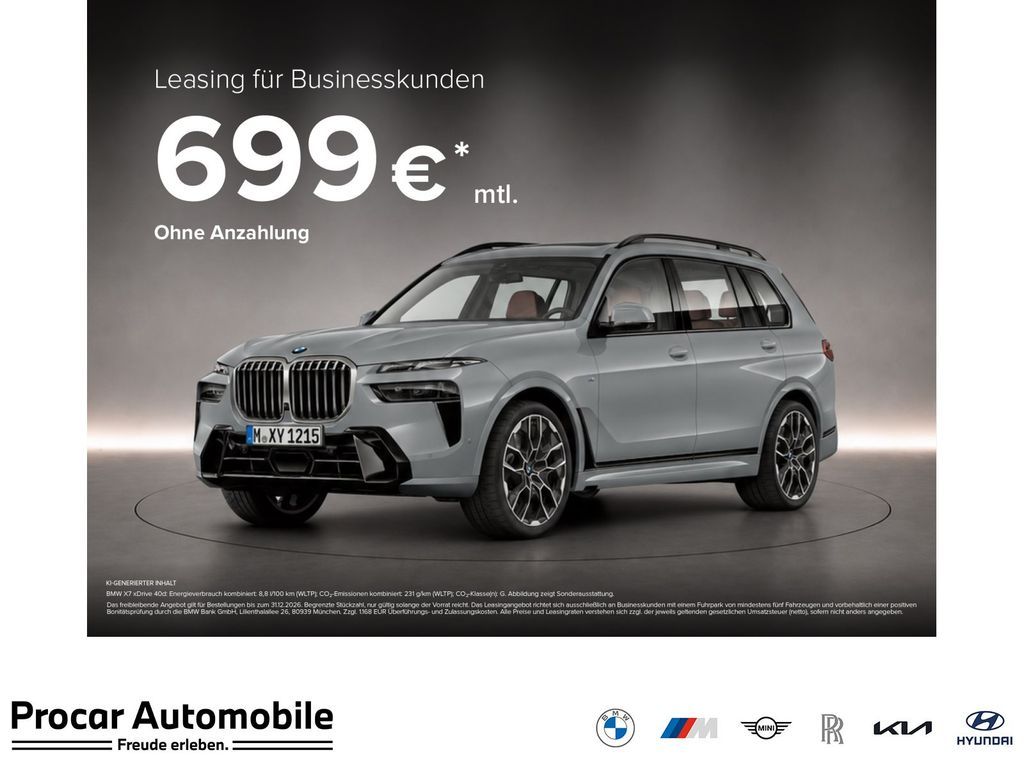 BMW X7 xDrive40d HUD PANO 360°KAM RFK NAVI LED DAB Leasing