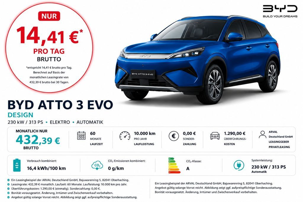 BYD ATTO 3 EVO Design I Elektr.Heckkl. I Lenkradheiz Leasing