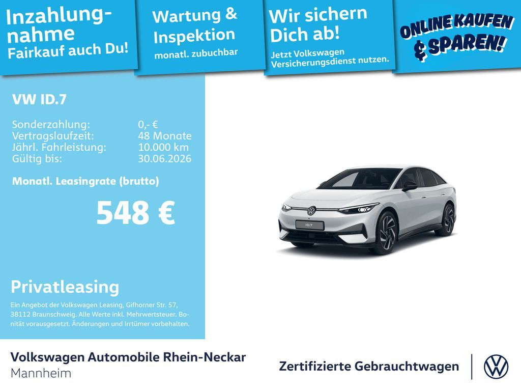 Volkswagen ID.7 Pro 210kW GAR 2030 Navi AHK Kamera uvm Leasing