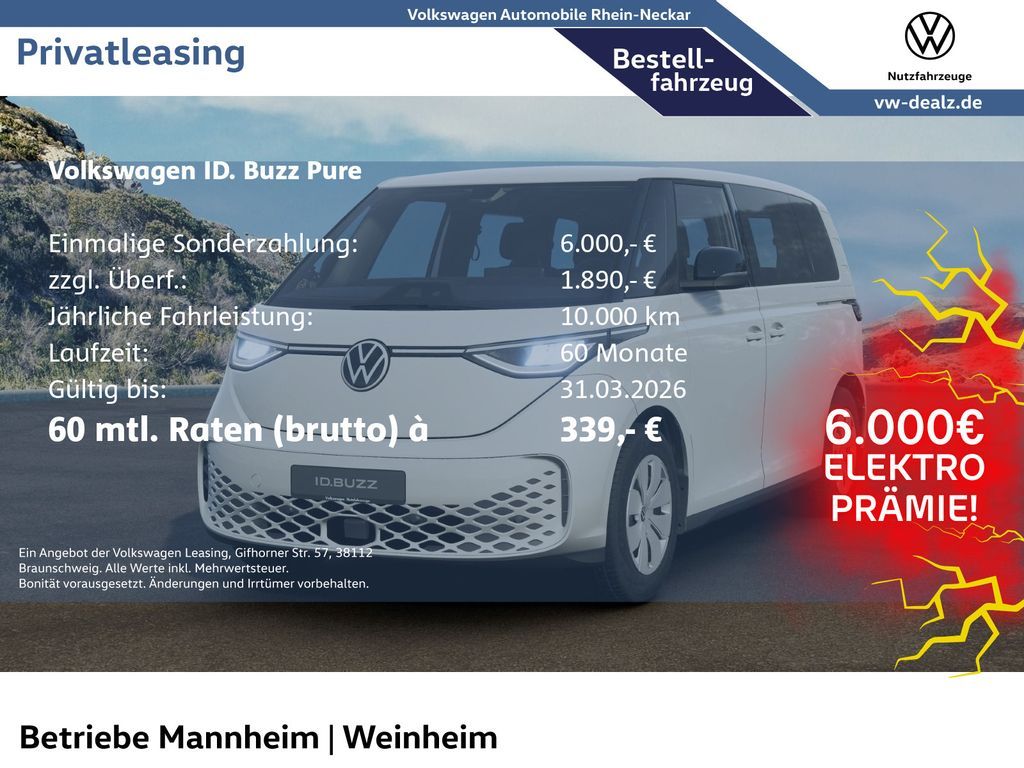 Volkswagen ID. Buzz  !€ 6000.- Elektroprämie als Anzahlung! Leasing