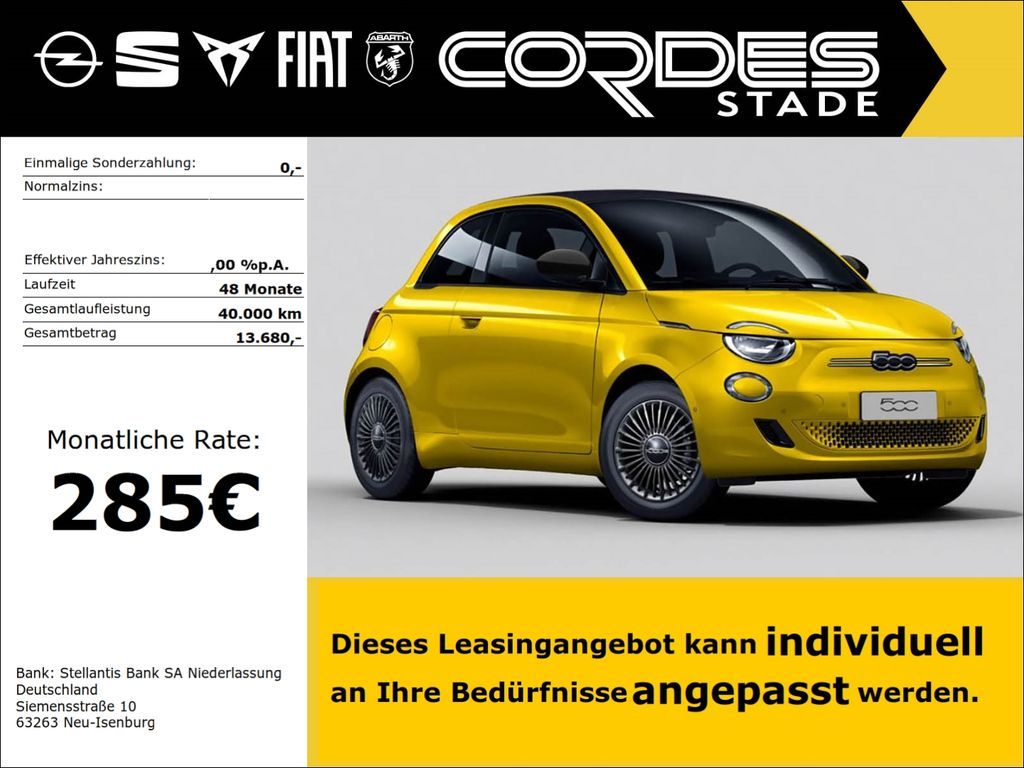 Fiat 500e Cabrio Elektrisch 70kW (95PS) ICON LED Appl Leasing