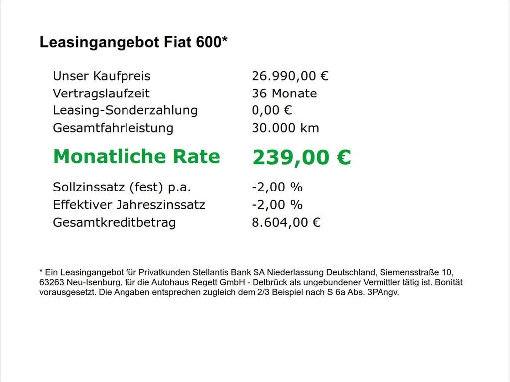 Fiat 600 Hybrid Business Edition *Allwetterreifen*Nav Leasing