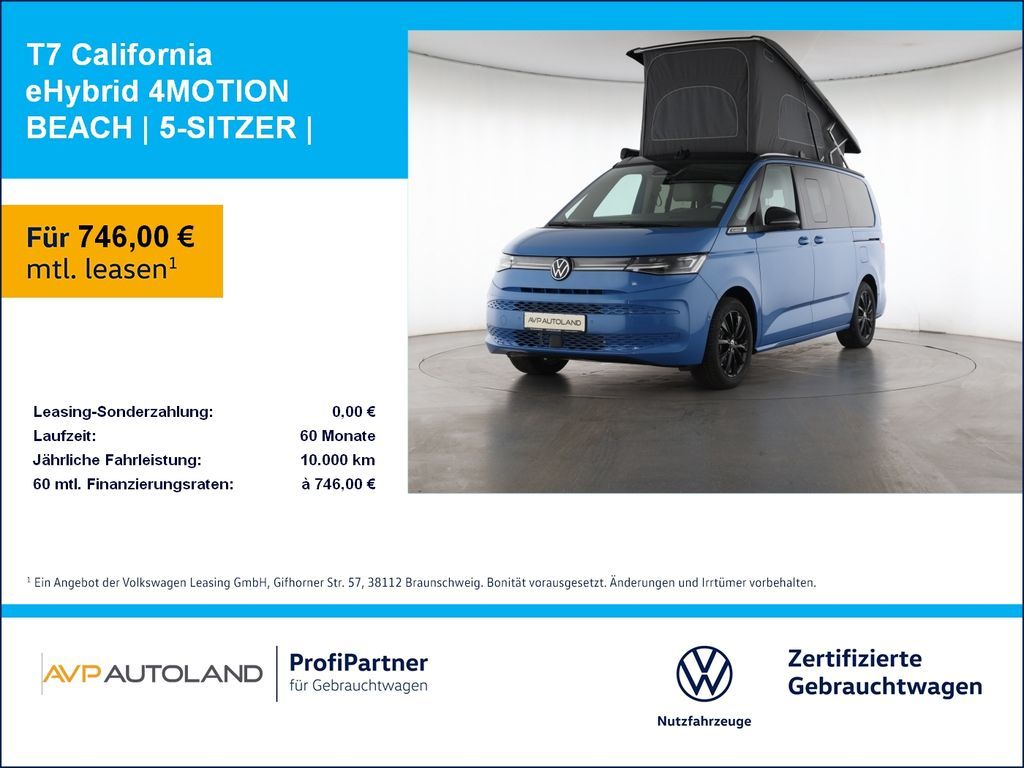 Volkswagen T7 California eHybrid 4MOTION BEACH | 5-SITZER | Leasing