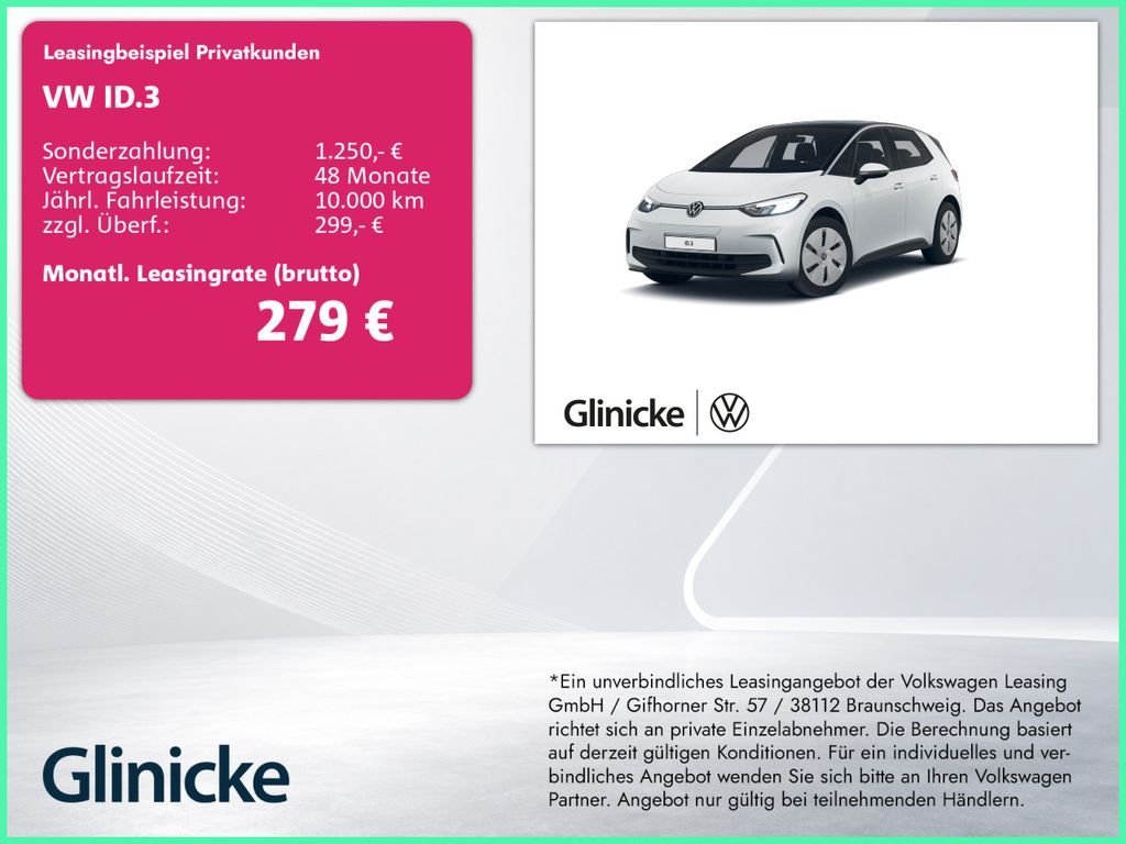 Volkswagen ID.3 Pro Nav/LHZ/SHZ/AppCon/LED/Assist/Isofix/BT Leasing