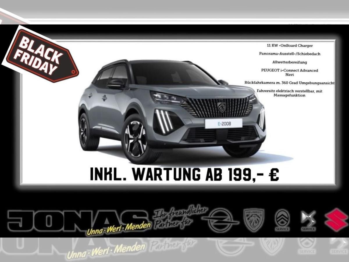 Peugeot 2008 E GT Exclusiv Black Friday inkl. Wartung PANO NAVI 11 KW-Lader Allwetter R-Kamera Leasing