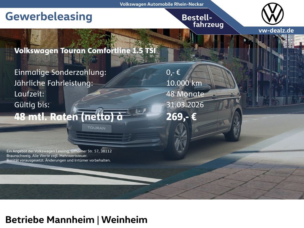 Volkswagen Touran Comfortline 1.5 TSI Klima ALU DAB ACC Leasing