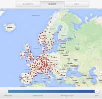 Hier ist zu sehen, wo bis spätestens Ende 2015 die Supercharger installiert werden sollen. An den Supercharger genannten Schnellladestationen kann man die Elektroautos von Tesla Motors kostenlos aufladen. Bildquelle: Screenshot von TeslaMotors.com