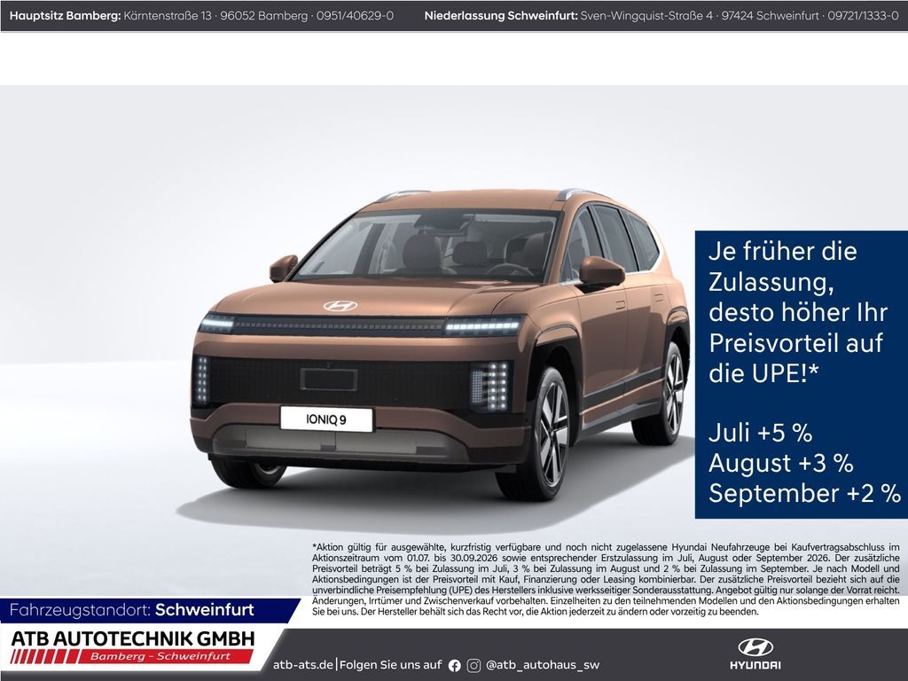 Hyundai IONIQ 9 TECHNIQ 110 kWh Heckantrieb HUD Navi Mem Leasing
