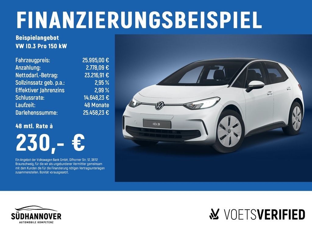 Volkswagen ID.3 Pro 150 kW WÄRMEPUMPE+NAVI+SHZ+ACC+DAB Leasing