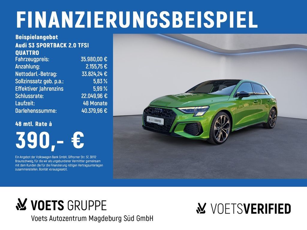 Audi S3 SPORTBACK 2.0 TFSI QUATTRO MATRIX+PANO+B&O Leasing