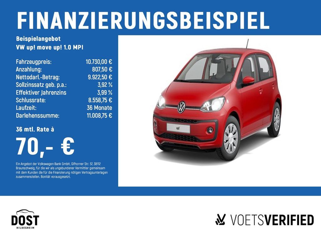 Volkswagen up! move up! 1.0 MPI RearView+KLIMA+SHZ Leasing