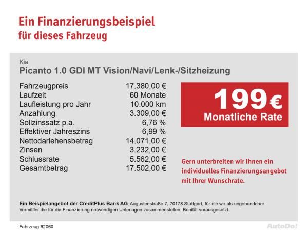 Kia Picanto 1.0 GDI MT Vision/Navi/Lenk-/Sitzheizung Leasing