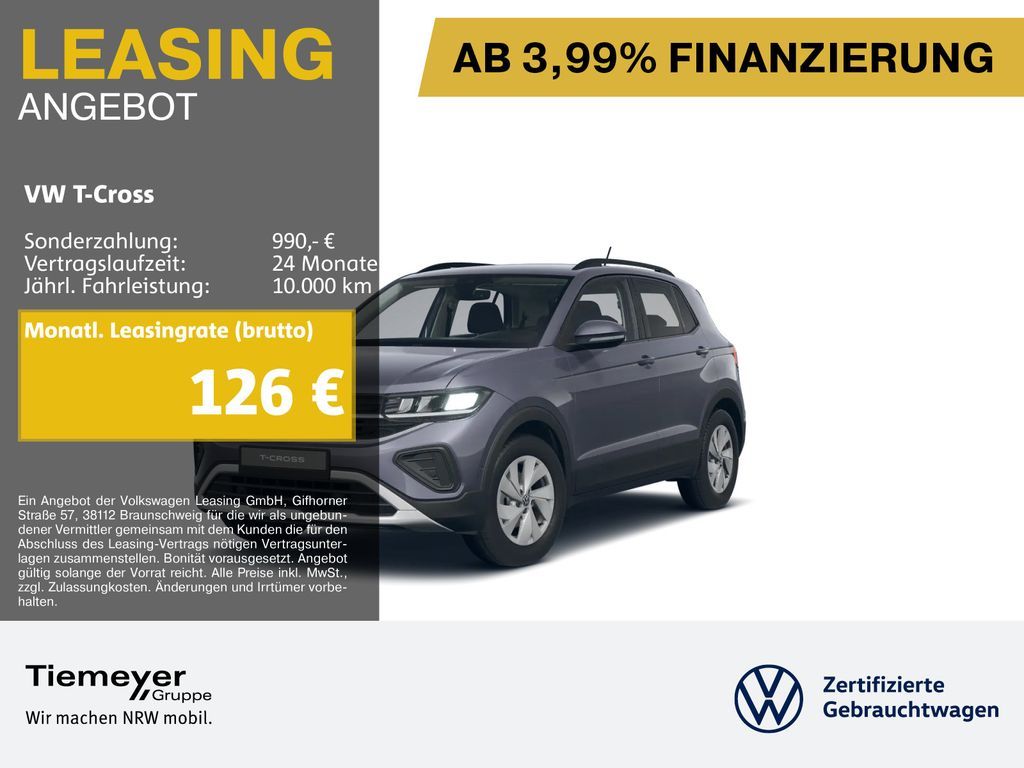 Volkswagen T-Cross 1.0 TSI LIFE NAVI SITZHZG PDC LED Leasing