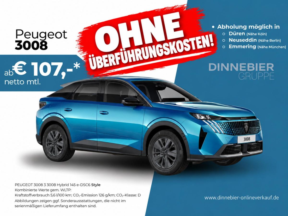 Peugeot 3008 OHNE ÜBERFÜHRUNGSKOSTEN | FREI KONFIGURIERBAR | 3 ABHOLSTANDORTE DEUTSCHLANDWEIT Leasing