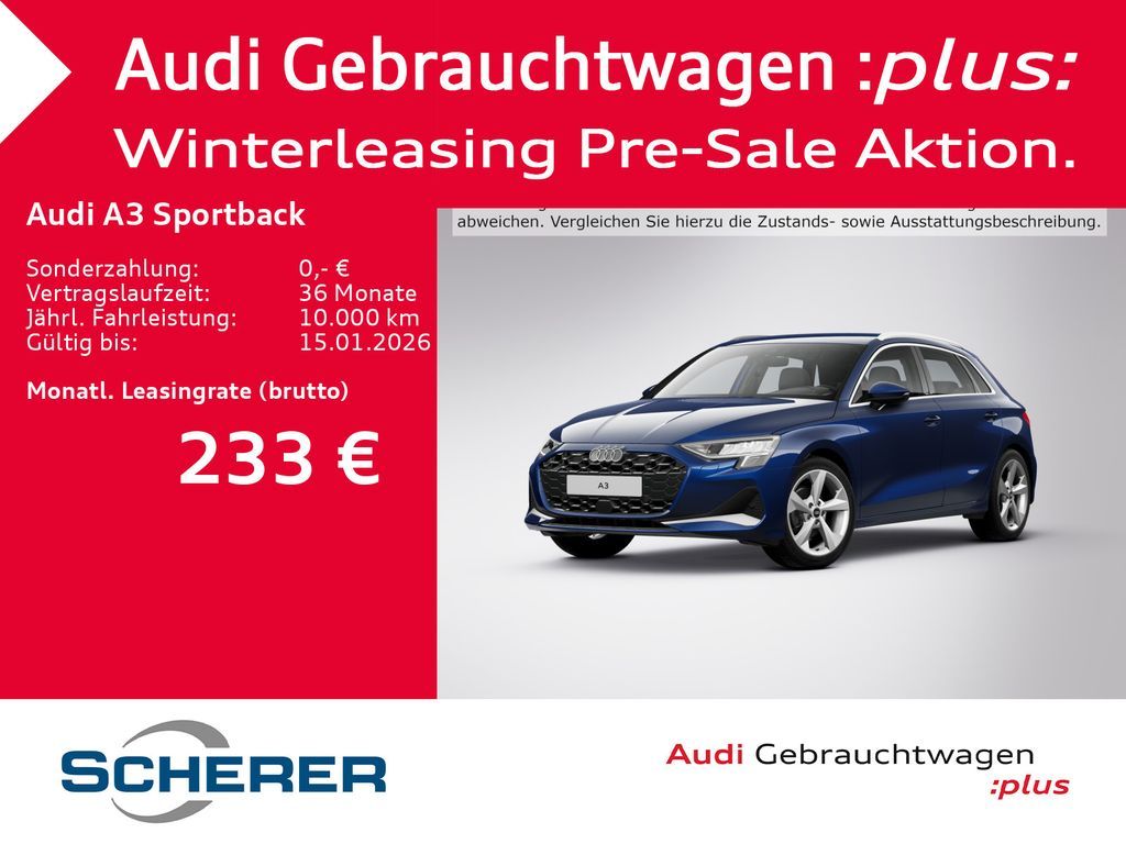 Audi A3 Sportback advanced 30 TFSI S tronic KAMERA AC Leasing