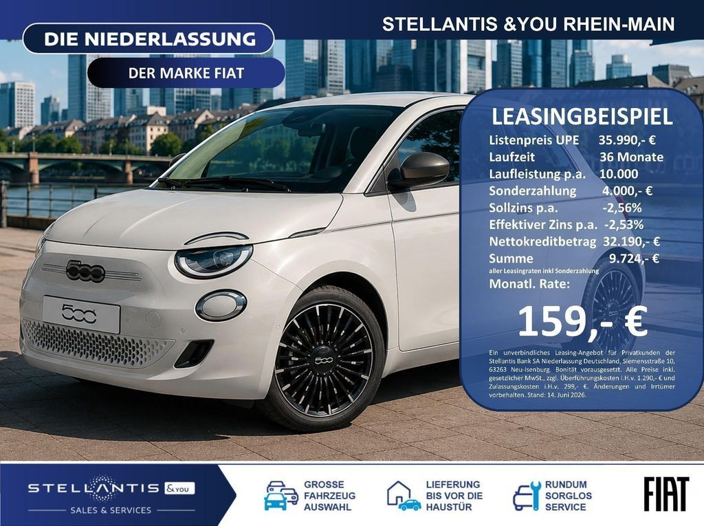 Fiat 500e La Prima LED Navi JBL CarPlay RFK Leasing